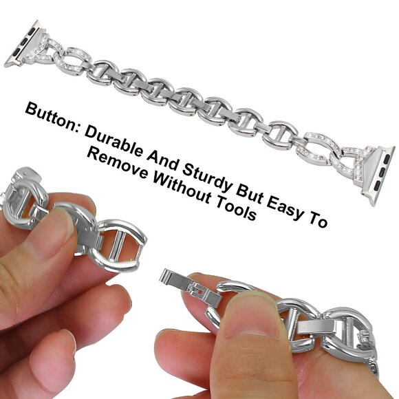 NEW Luxury adjustable Strap Chain Stainless Band For Apple Watch - Picture 6 of 7